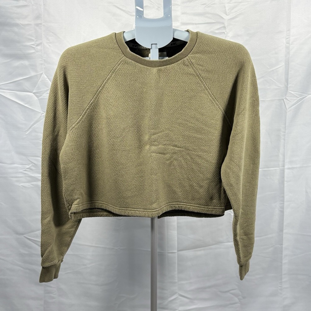Madewell MWL Cropped Olive Green Sweatshirt Womens S Pullover Crew Neck Relaxed